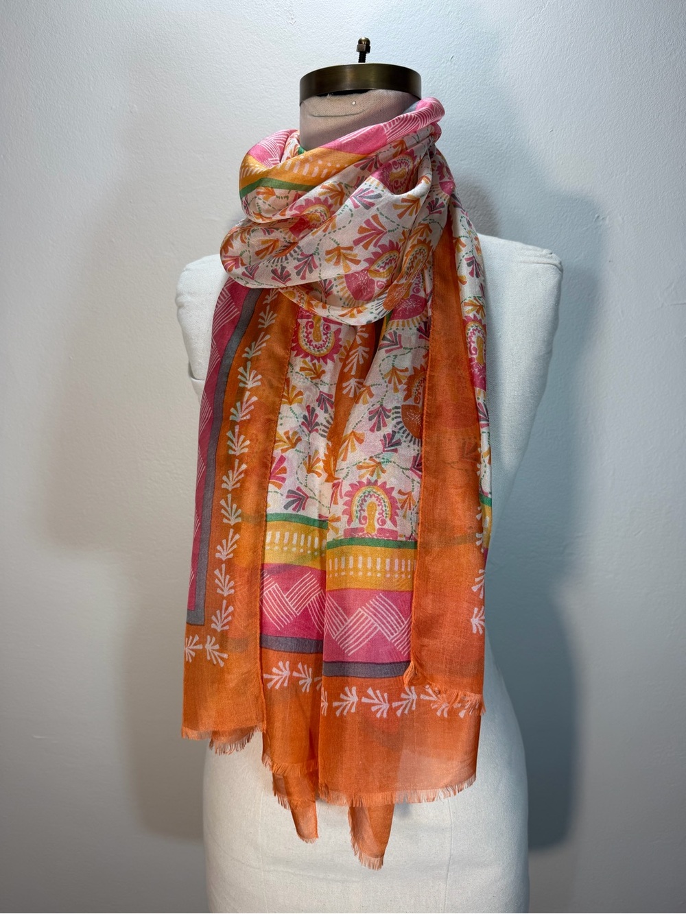 Rockflowerpaper 100% Silk Orange & Pink Scarf